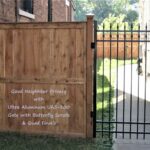 Good Neighbor Privacy with Ultra Aluminum UAS-100 Gate with Butterfly Scrolls and Quad Finials