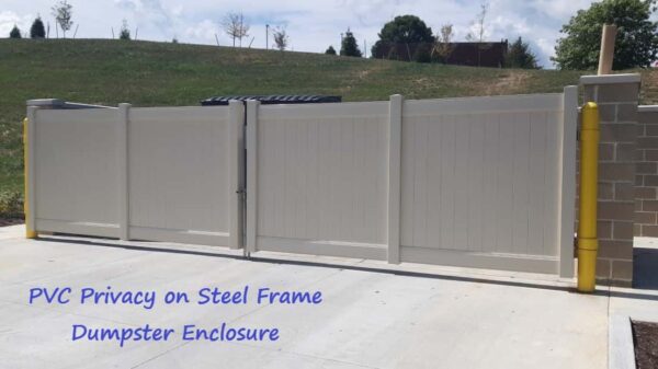 PVC on Steel Frame Dumpster Gates - Mills Fence Co.